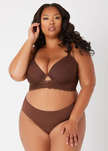 Ashley Stewart Lace Paneled Longline Push Up Bra