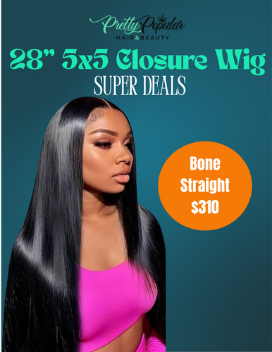 28” 5x5 Bone Straight Wig