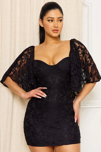 LACE CAPE SLEEVE MINI DRESS