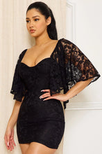 Load image into Gallery viewer, LACE CAPE SLEEVE MINI DRESS