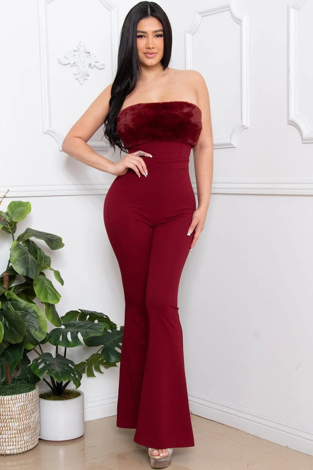 FAUX FUR TUBETOP JUMPSUIT