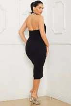 Load image into Gallery viewer, RHINESTONE TRIM HALTER TOP MIDI DRESS